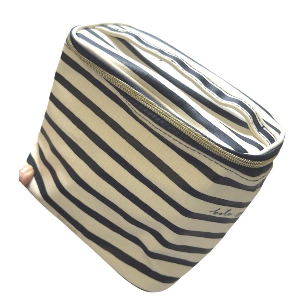 Kate Spade Womens Lunch Tote Bag Navy Cream Striped Insulated Zip Travel Cooler - Picture 3 of 8